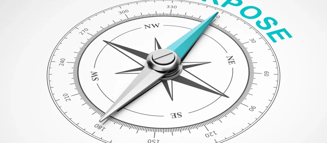 Magnetic Compass with Needle Pointing Blue Purpose Word on White Background 3D Illustration